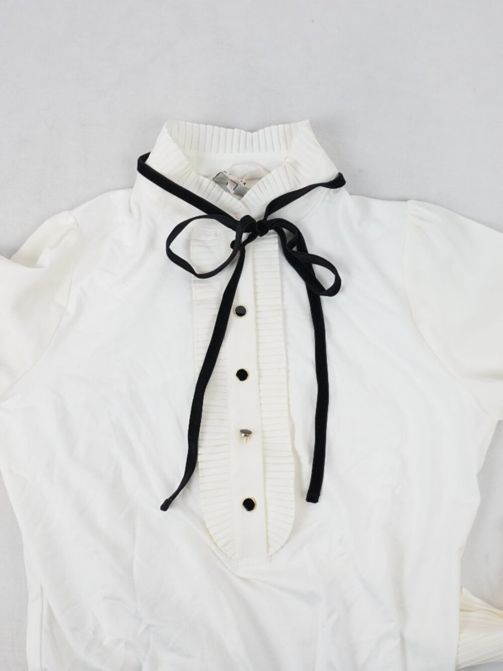 ME+EM Layering Frill Trim Blouse + Tie In Light Cream - Women's Size 6 - NWT - Picture 4 of 11